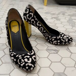 Fendi animal hair Heels with Yellow Accent